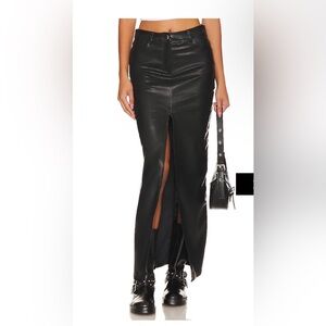 superdown Black Faux Leather Maxi Skirt with Center Front Slit